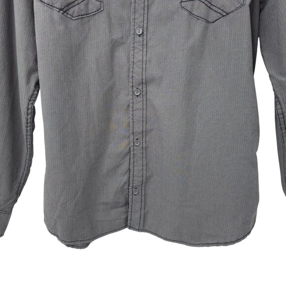 Carbon Slim Fit Button Front Shirt Mens XXL READ Tab Sleeve Snap Pockets Gray - Picture 11 of 16